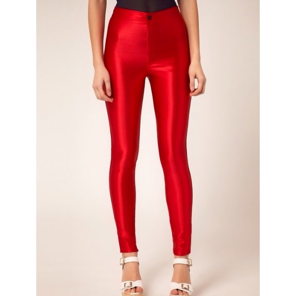 American Apparel Disco Pant Red High Waisted Shiny Leggings RSAAH300W XL NWT